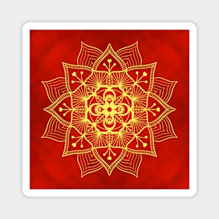 Gold and Red Floral Mandala Magnet