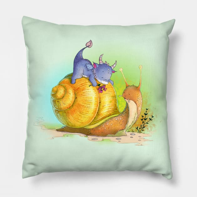 Dragon on a snail Pillow by Leehollandart