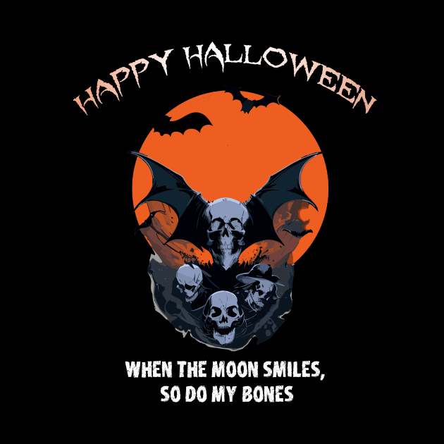 Happy Halloween, winged skulls in moonlit night Design! by YeaLove
