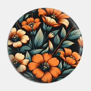 Orange Floral Illustration Pin