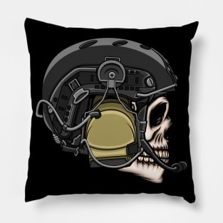 Skull head with army helmet Pillow