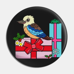 Christmas Kookaburra Standing on Presents Pin