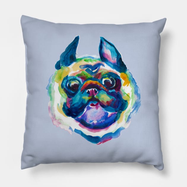 Pug crazy curiosity Pillow by AgniArt