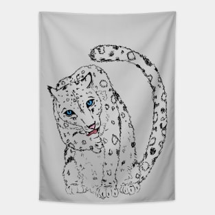 Sitting Pretty - Snow Leopard Sketch Tapestry