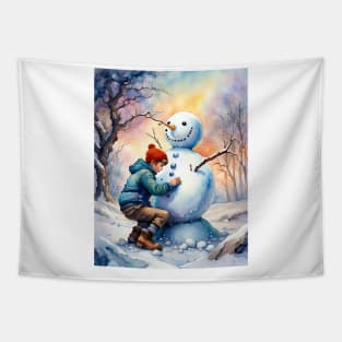 Building a snowman Tapestry