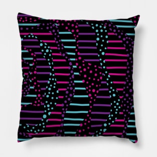Spots and Stripes 2 - Pink, Purple, Blue and Black Pillow