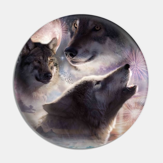 three wolves howling
