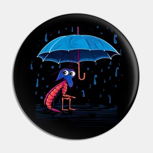 Blue Shrimp Rainy Day With Umbrella Pin