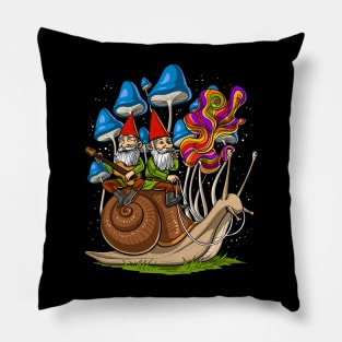 Magic Mushrooms Gnomes On Snail Pillow