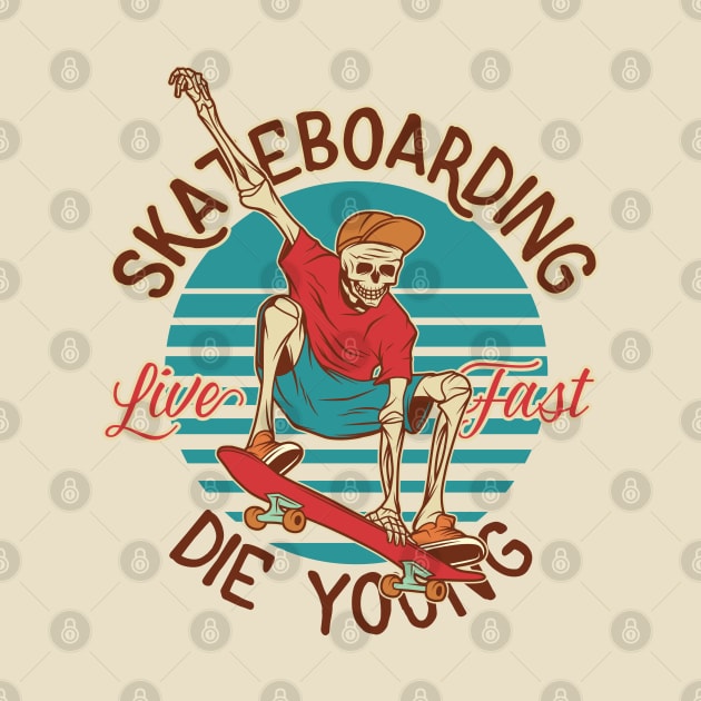 Skateboard Skeleton Die Young by Mako Design 