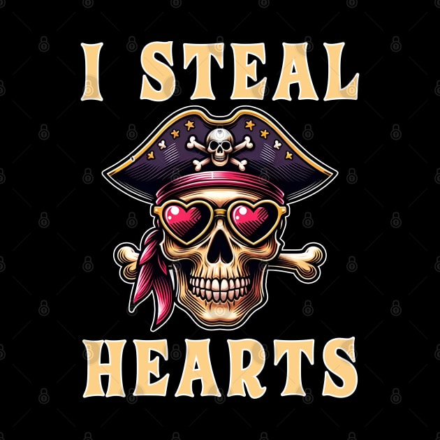 I Steal Hearts Valentines Day  Pirate Skull Valentine Celebration by RetroZin