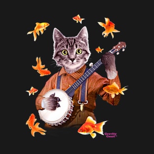 Banjo Cat Playing on Fleck for Bluegrass Hoedown T-Shirt