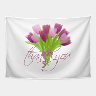 Bright Pink Tulips Thank You Tapestry