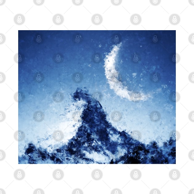 Moon and Matterhorn - Abstract Painting by HappyGiftArt