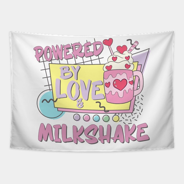 Couples Valentines Day Powered By Love Milkshake Retro 80s 90s Tapestry by alcoshirts