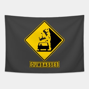 Falling Dumbasses MUTCD W8-14 Fallen Rocks Sign Tapestry