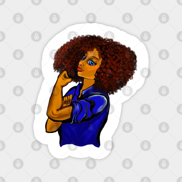 Anime Afro anime strong woman with afro and blue eyes Magnet by Artonmytee