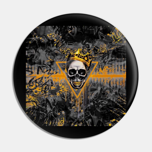 Black and Gold Graffiti Skull King Pin by BigTexFunkadelic