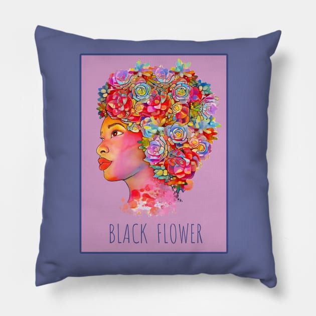 Black girl with floral hair, black lives matter, african american Pillow by Collagedream