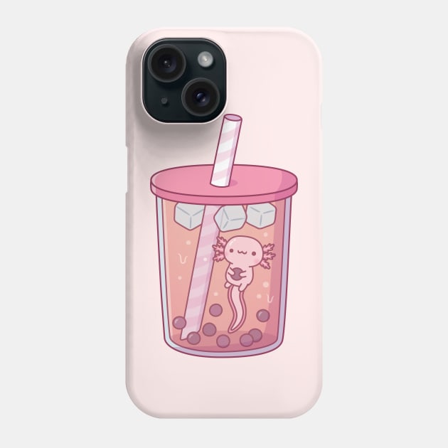 Cute Axolotl Swimming In Bubble Tea Phone Case by rustydoodle