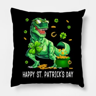 Happy St Patricks Day Dinosaur Pillow