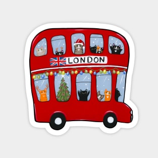 Double Decker Bus Christmas Cats Magnet