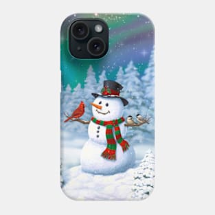 Happy Christmas Snowman and Birds Phone Case