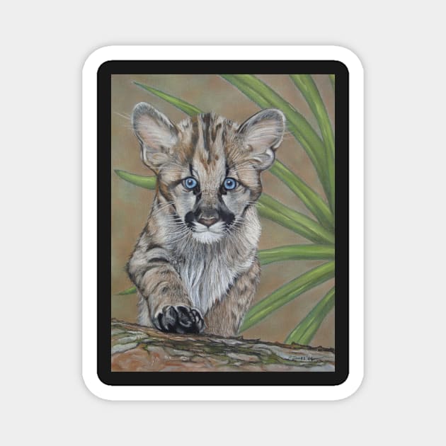 cute baby cougar big cat wildlife Magnet by pollywolly