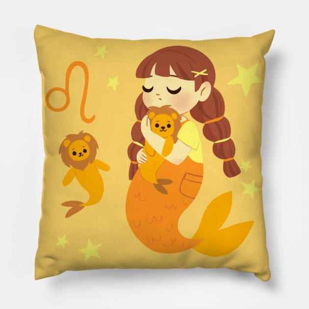 Leo Mermaid Pillow by Lobomaravilha