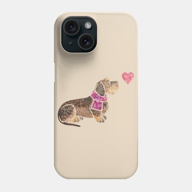 Wirehaired Dachshund watercolour Phone Case by animalartbyjess