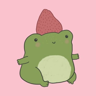 Cute Frog Rocking a Strawberry Hat in a Kawaii Cottagecore Vibe T-Shirt