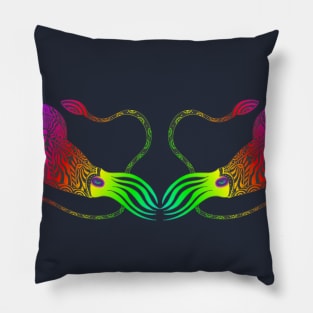 Rainbow Squids - colorful animal art Pillow