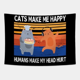 Cats Make Me Happy Humans Make My Head Hurt Summer Holidays Christmas In July Vintage Retro Tapestry