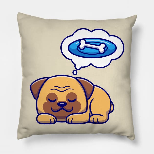 Cute Pug Dog Dream Bone Cartoon Pillow by Catalyst Labs