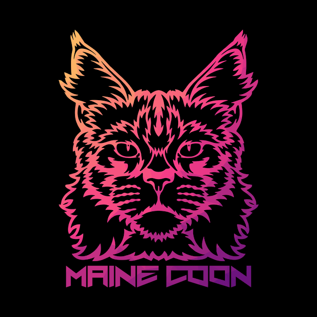 Maine Coon cat head graphic vibrant warm colors by Tiaratimbleweed