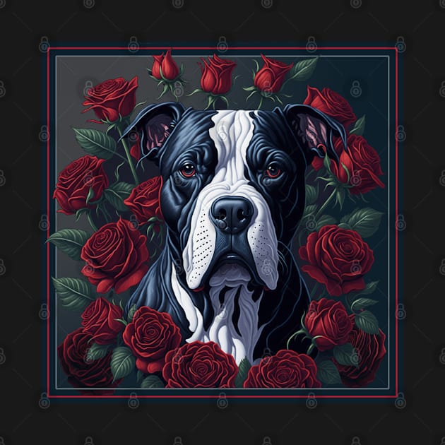 Staffordshire bull terrier red roses 2 by xlhombat