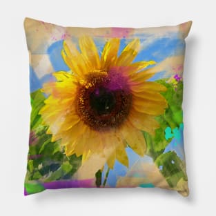 Sunflower Painting Watercolor Effect Pillow