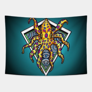 Trippy Blue Ringed Octopus Tapestry