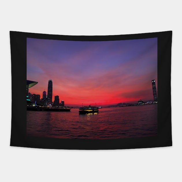 Hong Kong Harbor at sunset Tapestry by Dturner29