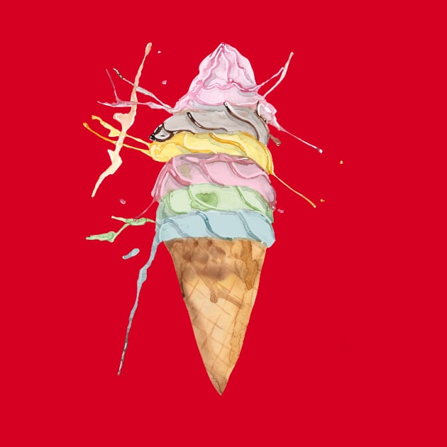 Melting Ice Cream Delight - Handpainted Watercolor Sugar Cones with Soft Serve Icecream by Maddyslittlesketchbook