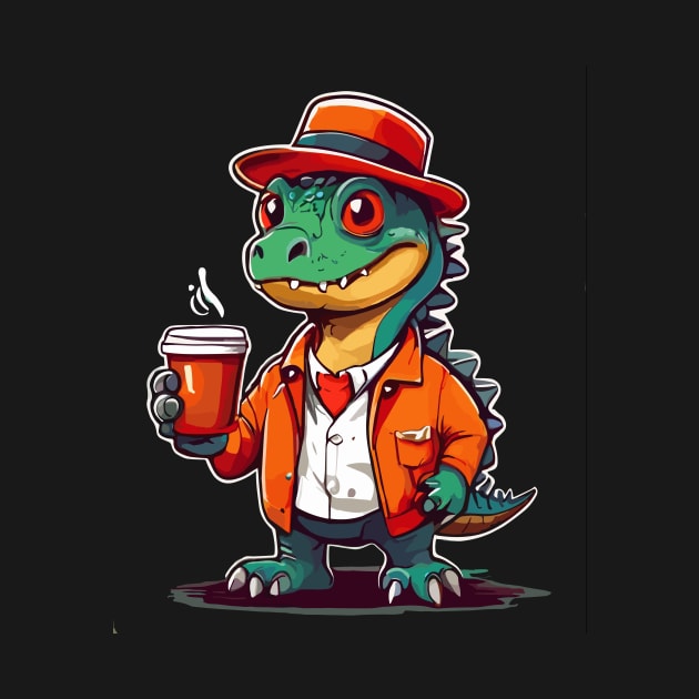 dinosaur Drinking Coffee by Maria Murtaza