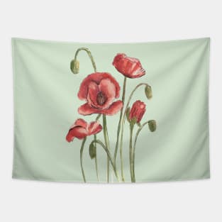 Red Poppy Flowers Watercolor Painting Tapestry