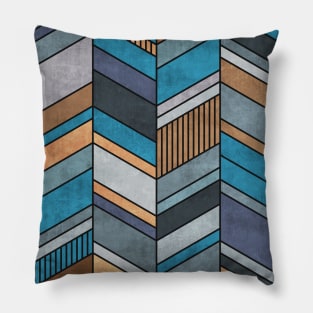 Colorful Concrete Chevron Pattern - Blue, Grey, Brown Pillow