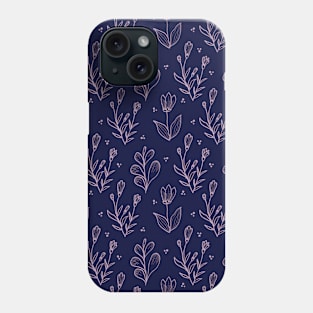 Dark Purple hand drawn floral design Phone Case