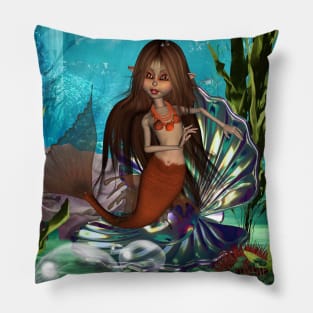 Cute mermaid in the deep ocean Pillow