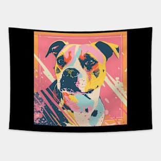 70s Staffordshire Bull Terrier Vibes: Pastel Pup Parade Tapestry