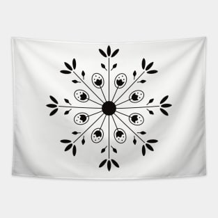 Black Nordic Inspired Folk Art Snowflake Wheel Tapestry