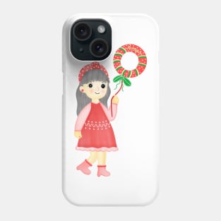 Cute little girl with xmas balloon. Phone Case