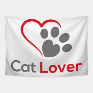 Cat Lover Cat Paw Print and Heart Quote Typography Tapestry