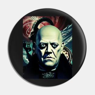 Gothic Aleister Crowley The Great Beast of Thelema in front of Baphomet Pin